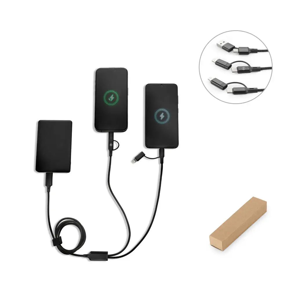 BERTOZZI. Super szybki kabel USB 6 w 1 wykonany z aluminium pochodzącego z recyklingu (20%) i PET pochodzącego z recyklingu (4%)